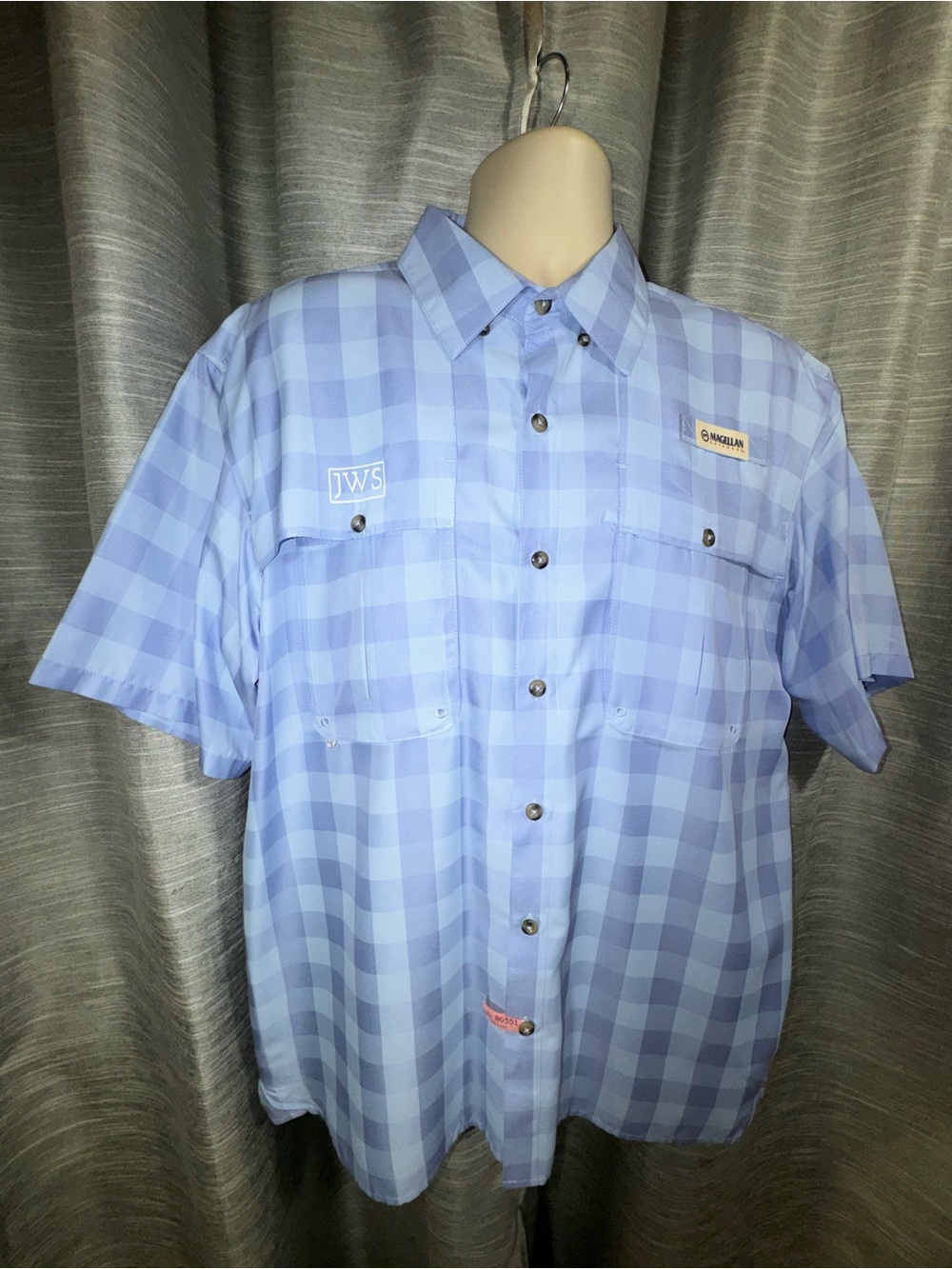 Magellan Aransas Pass Men’s Blue Plaid Short-Sleeve Performance Shirt L